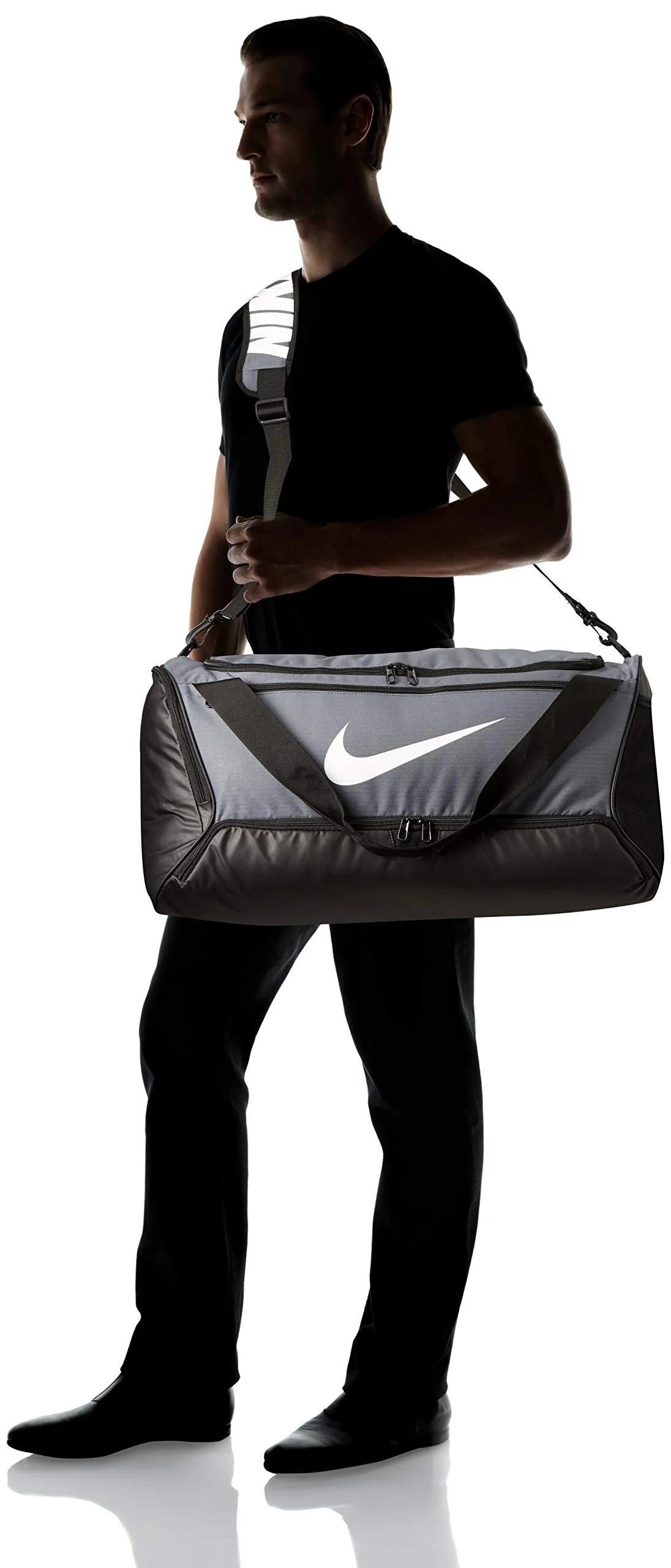 Nike Brasilia Training Medium Duffle Bag, Durable Nike Duffle Bag for Women & Men with Adjustable Strap, Flint Grey/Black/White