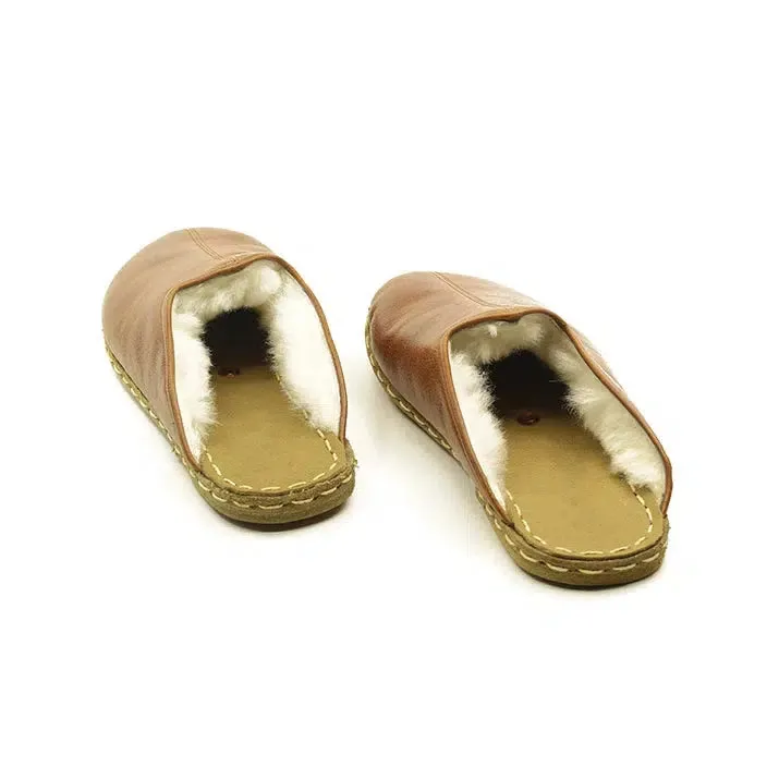 Nubuc Brown Summer Slippers "Fur Fuzzy Leather"