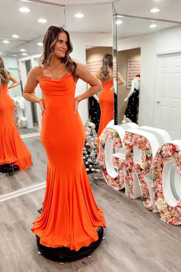 Orange Mermaid Spandex Prom Dresses Strap Formal Dress PSK536