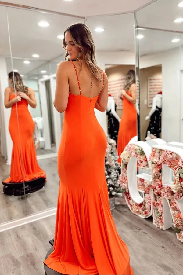 Orange Mermaid Spandex Prom Dresses Strap Formal Dress PSK536