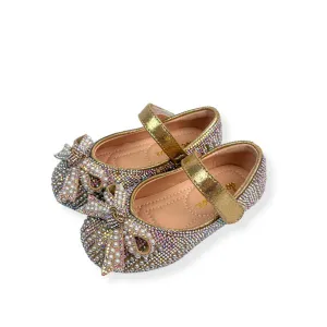 Pearl & Rhinestone Flat Shoes - Gold