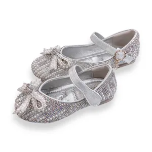 Pearl & Rhinestone Flat Shoes - Silver