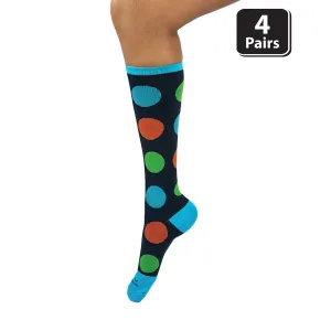 Polkadot Compression Socks, Anti-Fatigue, Fits Adult and Youth, (4 Pairs)