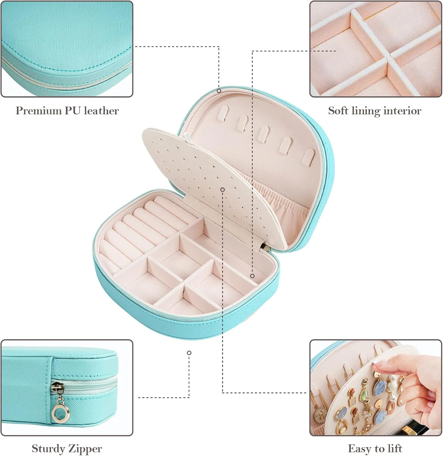 ProCase Portable Jewelry Box, Small Travel Double Layer PU Leather Mini Jewelry Display Case Earring Necklace Bracelet Ring Organizer Holder Box for Women Girl -Black