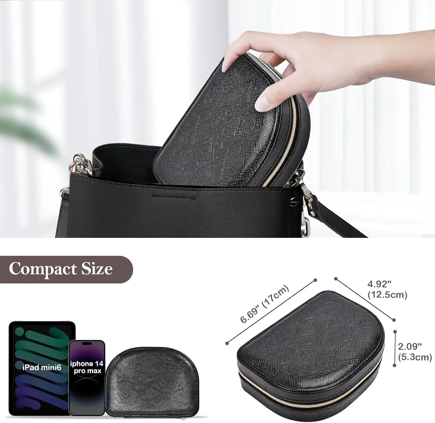 ProCase Portable Jewelry Box, Small Travel Double Layer PU Leather Mini Jewelry Display Case Earring Necklace Bracelet Ring Organizer Holder Box for Women Girl -Black