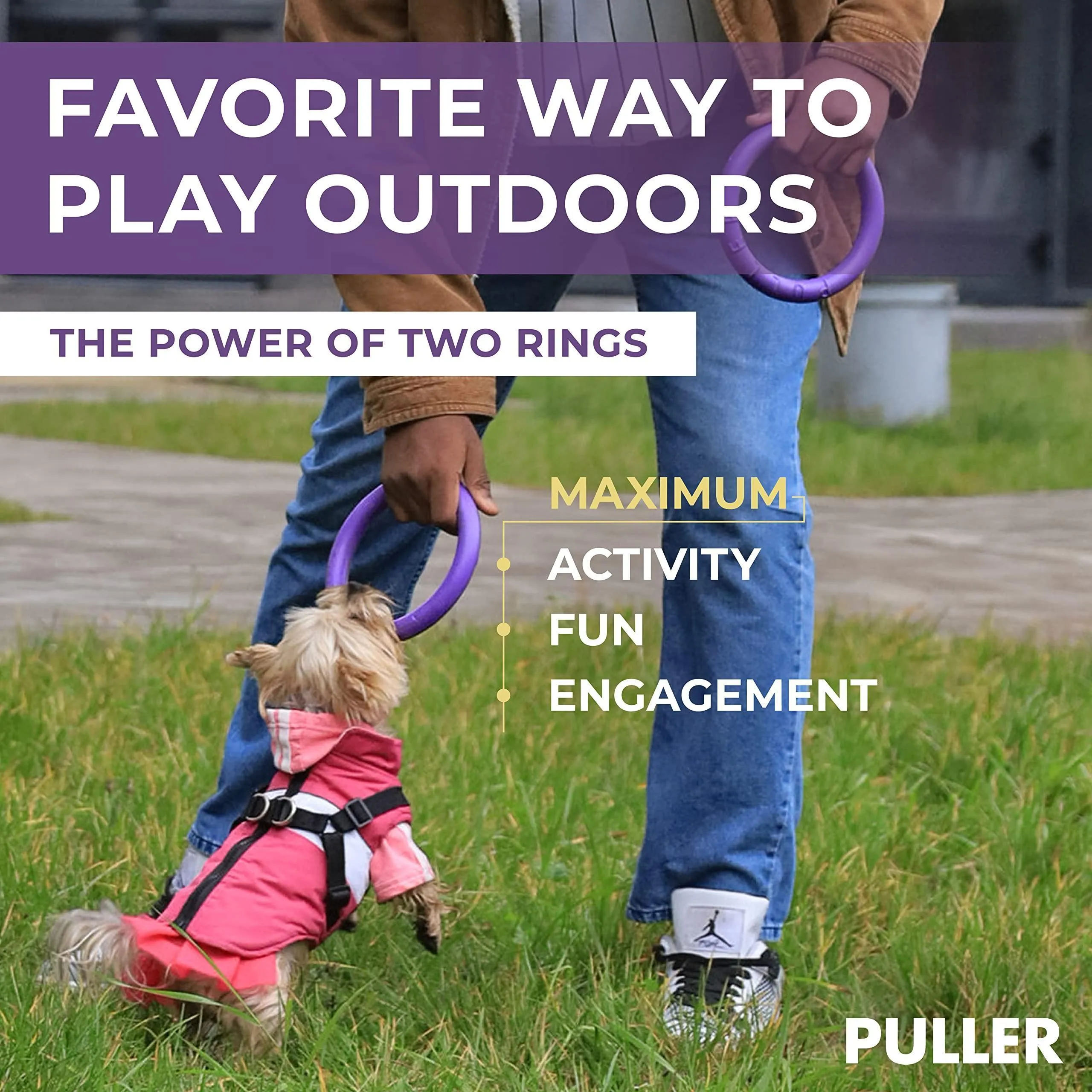 Puller Outdoor Dog Ring Toys Dog Fetch Toy Mini 2 Rings for Small Dogs Purple