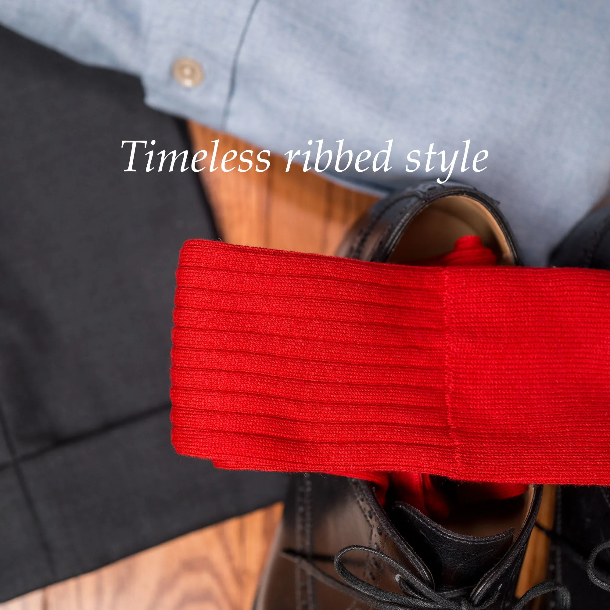 Red Cotton Mid Calf Dress Socks