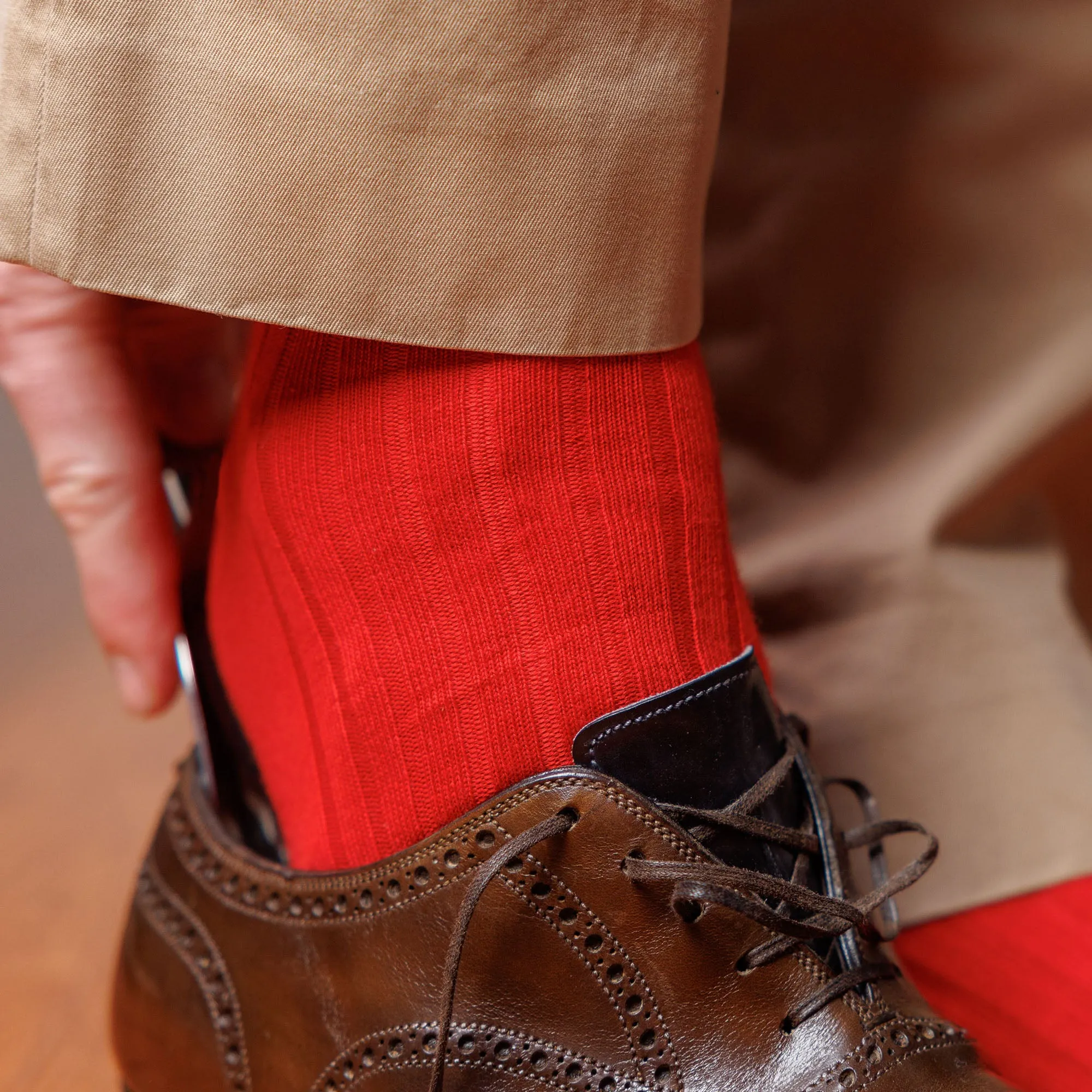 Red Cotton Mid Calf Dress Socks