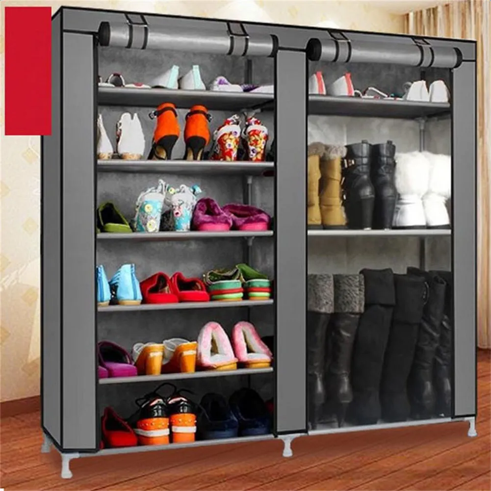 RONSHIN Double Row 9 Grid Shoe Rack Boots Cabinet Shoe Organizer GREY