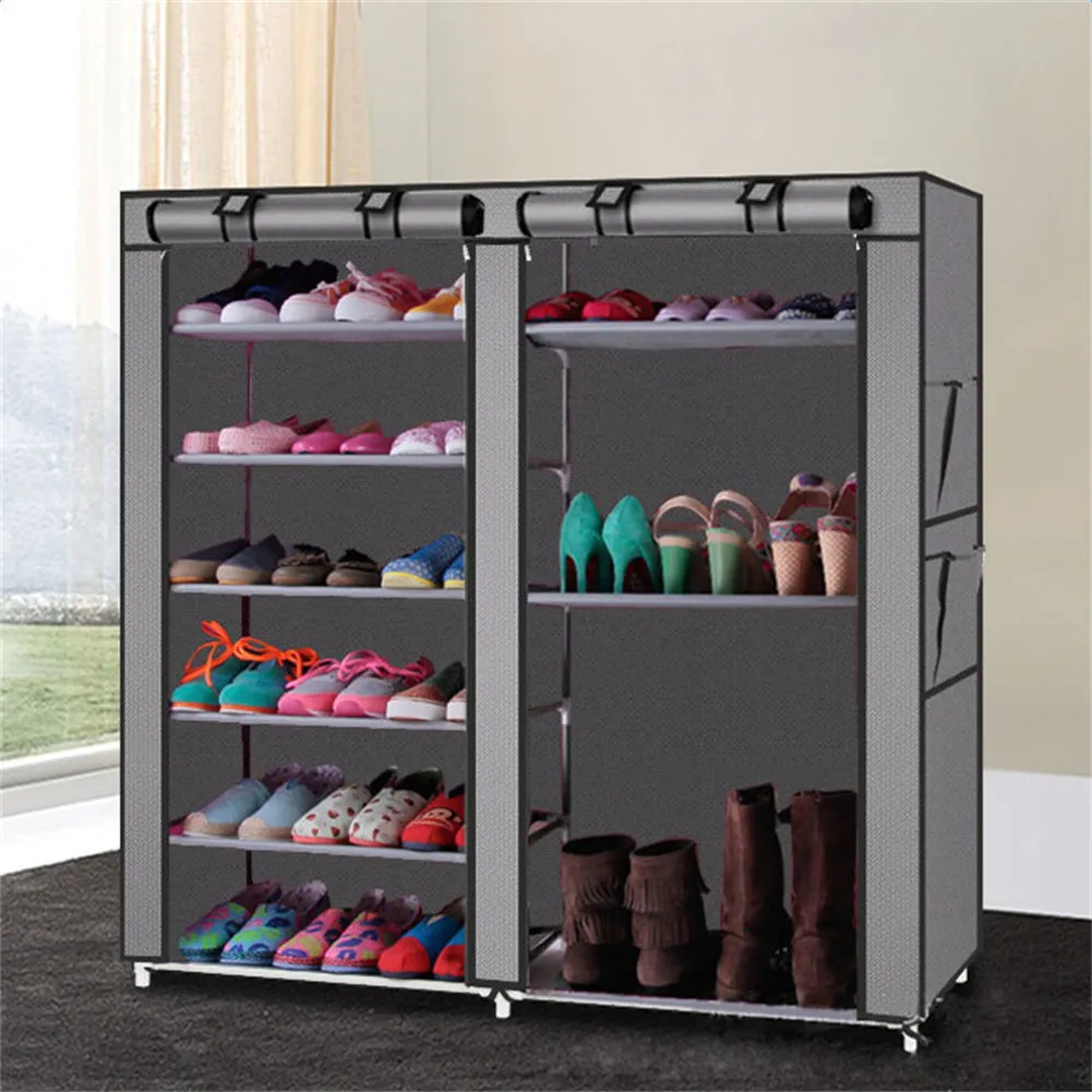 RONSHIN Double Row 9 Grid Shoe Rack Boots Cabinet Shoe Organizer GREY