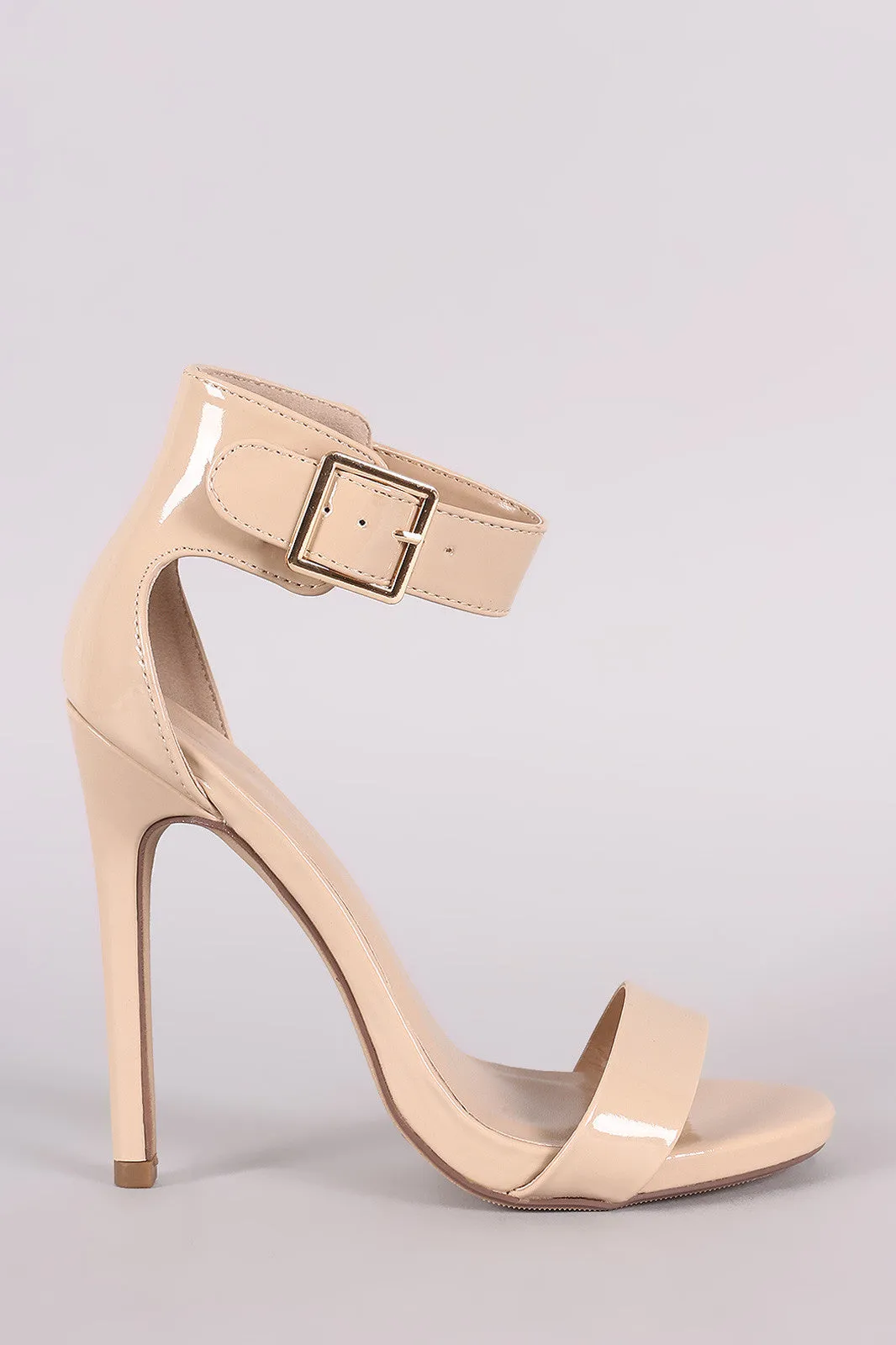 Shiny Ankle Strap Open Toe Stiletto Heel