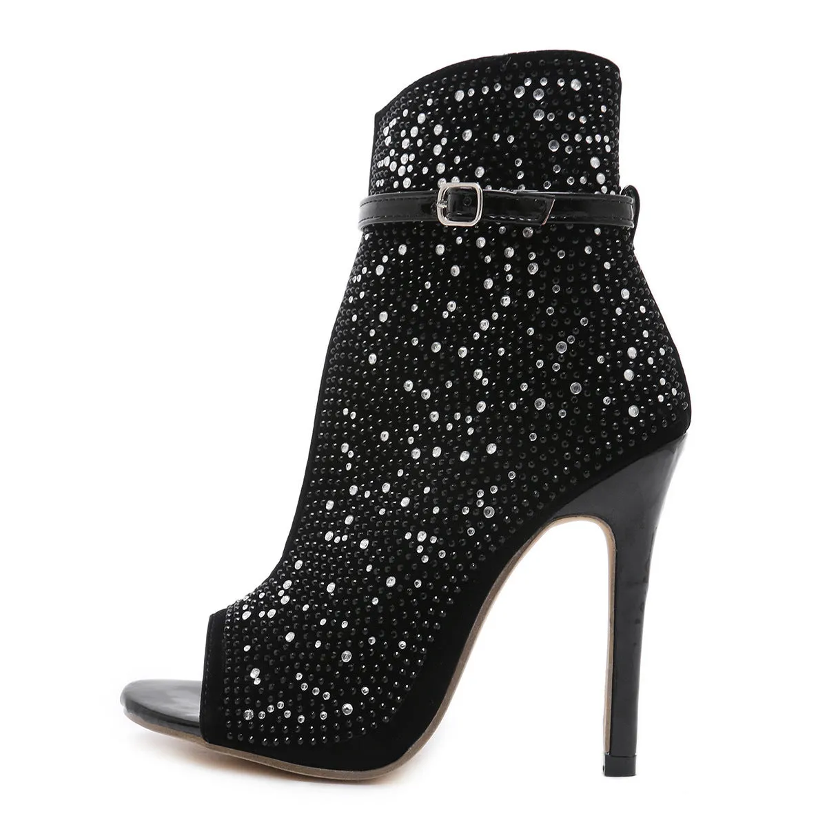 Shiny Black Rhinestone Heels