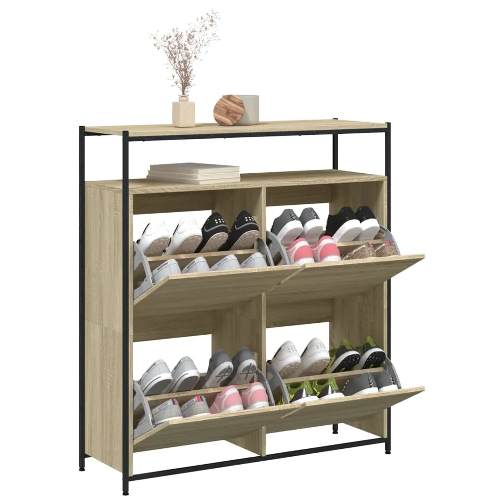 Shoe Cabinet with 4 Flip-Drawers Sonoma Oak 100x34x112 cm