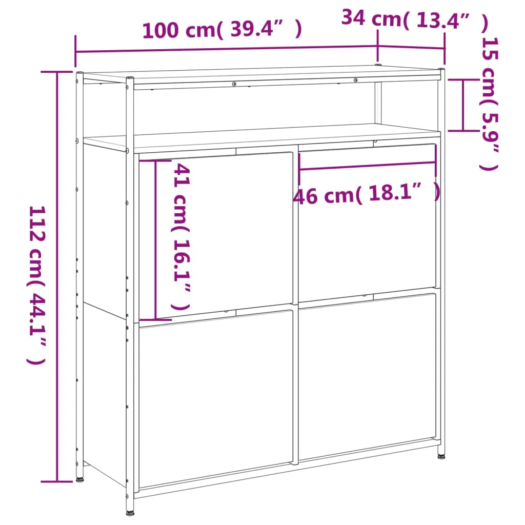 Shoe Cabinet with 4 Flip-Drawers Sonoma Oak 100x34x112 cm