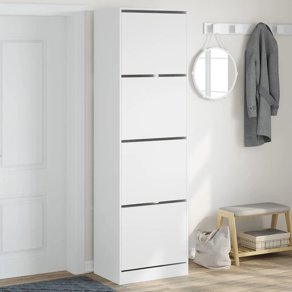 Shoe Cabinet with 4 Flip-Drawers White 60x42x204 cm