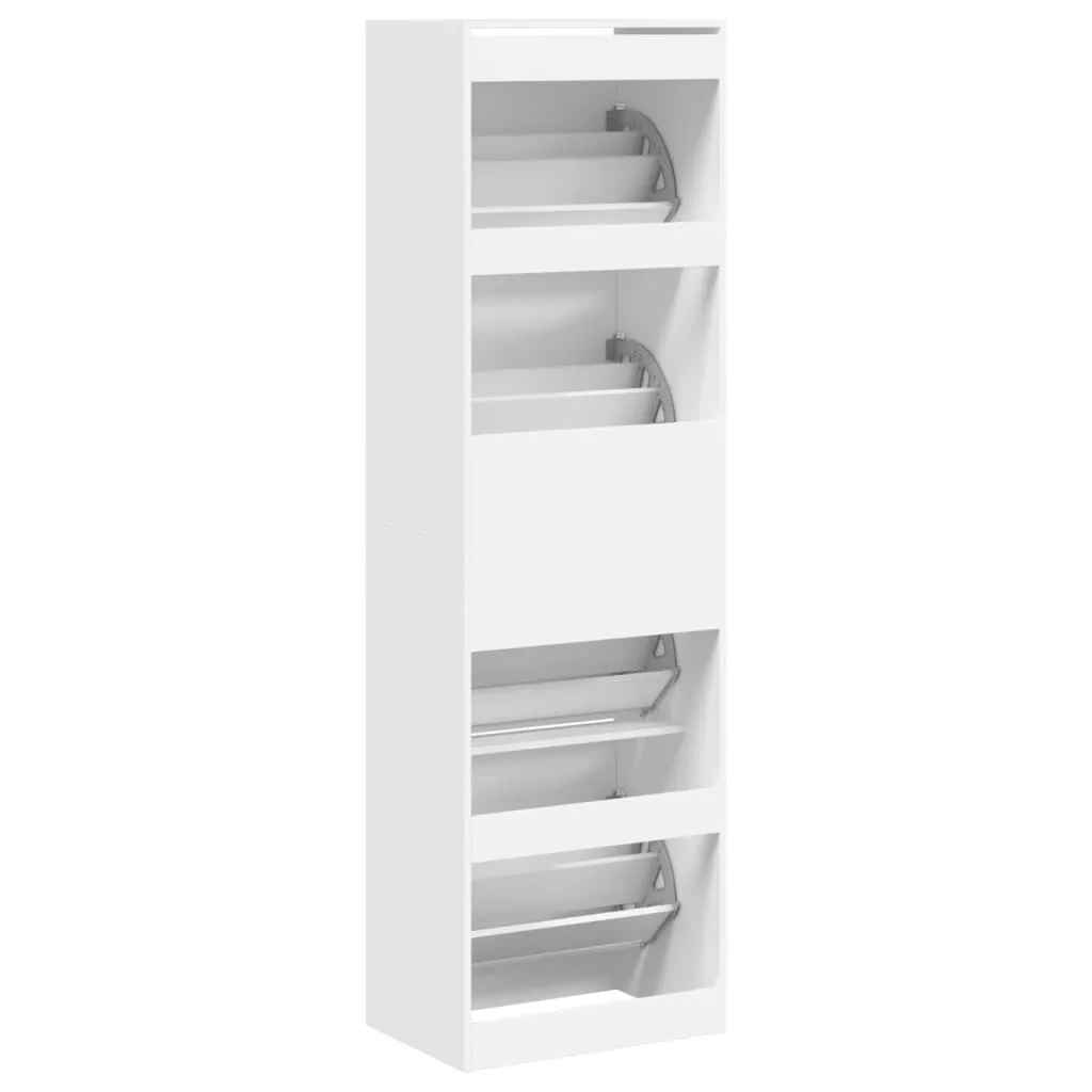 Shoe Cabinet with 4 Flip-Drawers White 60x42x204 cm