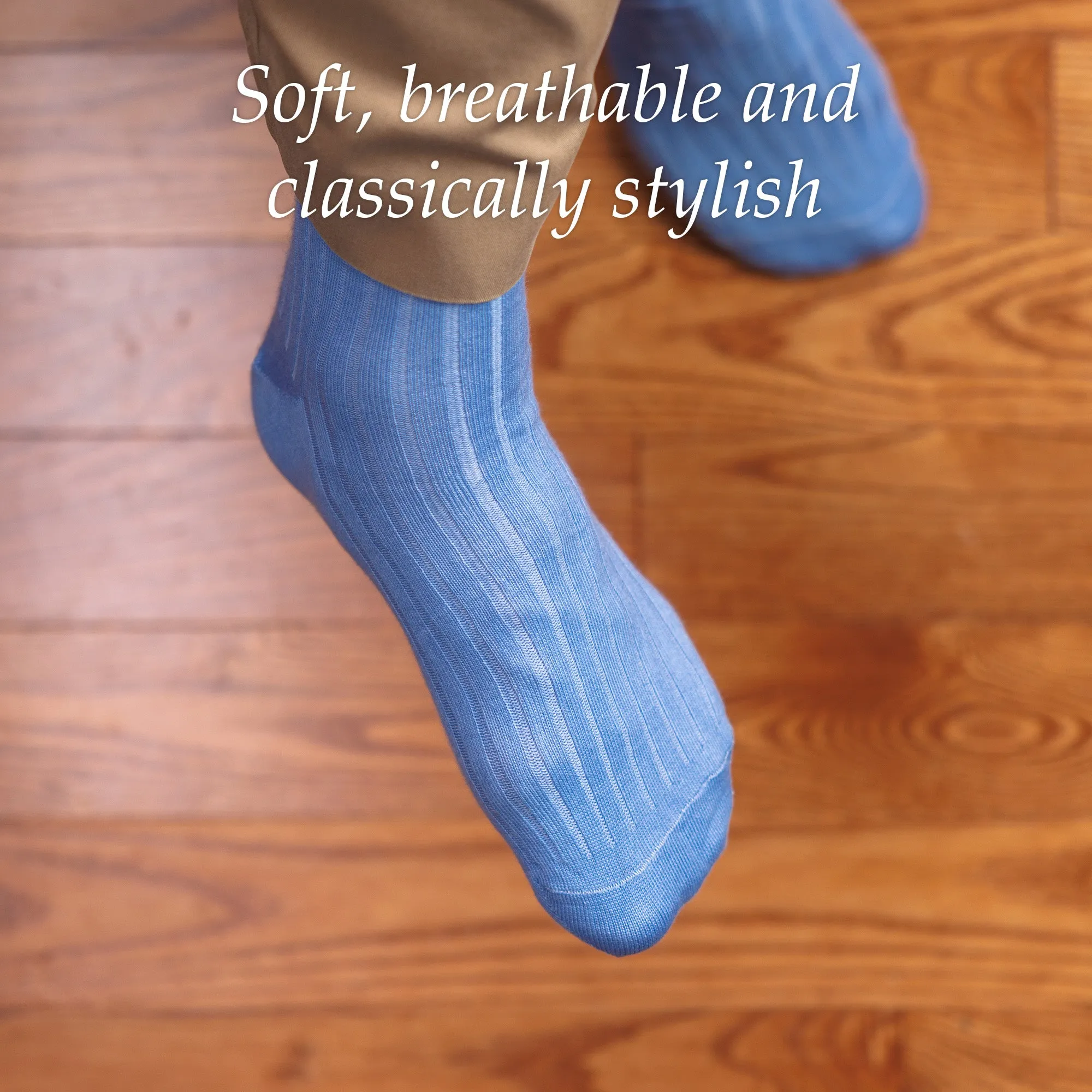 Sky Blue Cotton Over the Calf Dress Socks