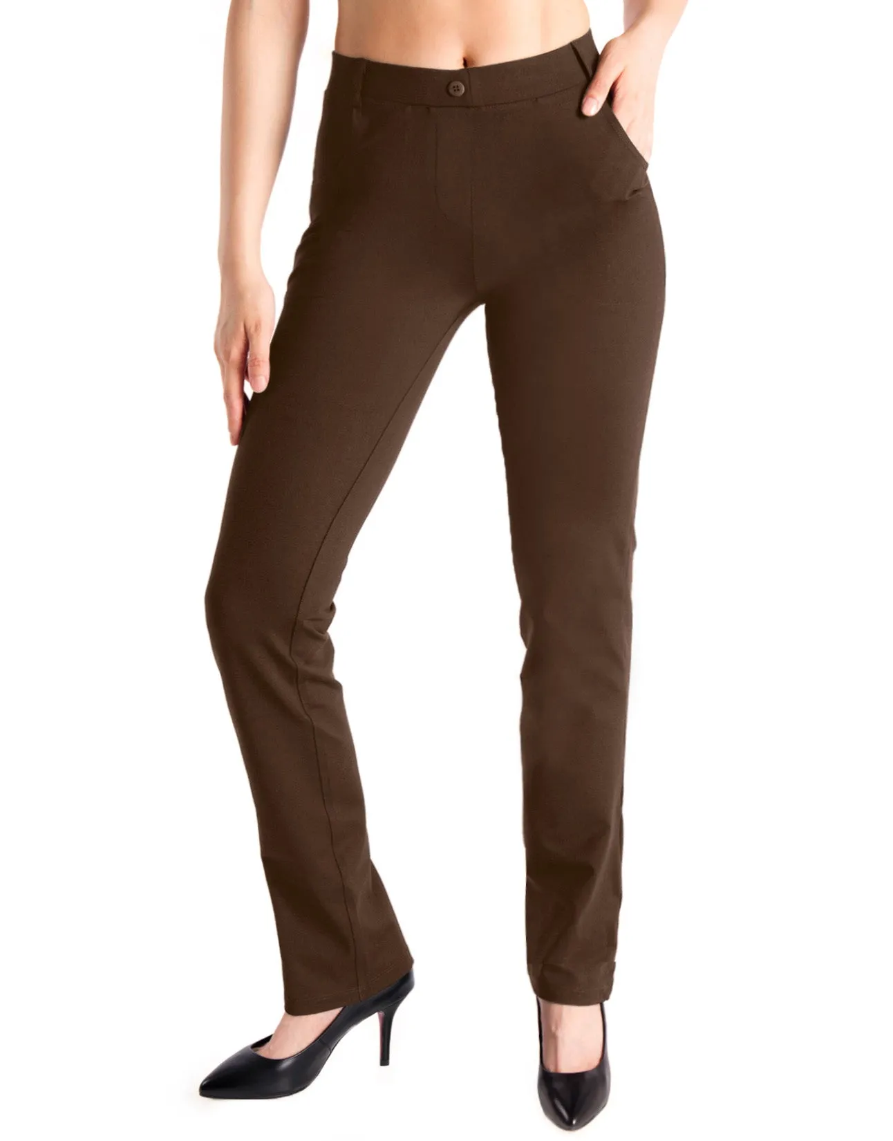 Straight Leg Yoga Dress Pants, 4 Pockets (Walnut)