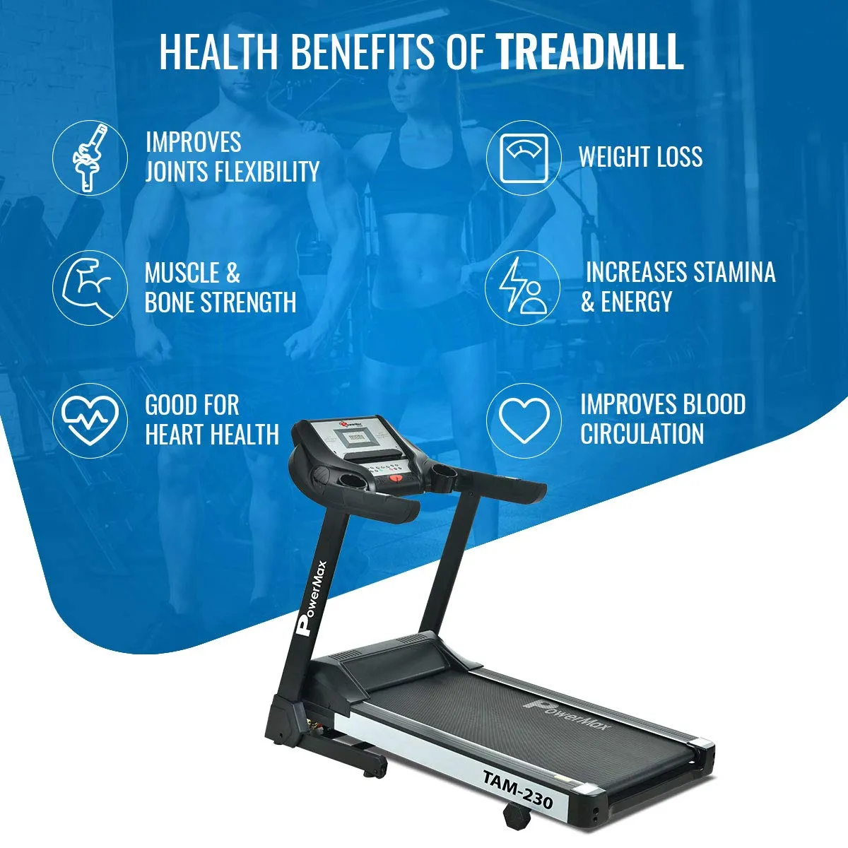 TAM-230 (4HP) Motorised Treadmill for Home [Speed:14.8kmph | Max User Weight:110kg | Foldable | 12 Workout Programs | MP3] Free Installation Assistance & Demo - 3 Year Motor Warranty