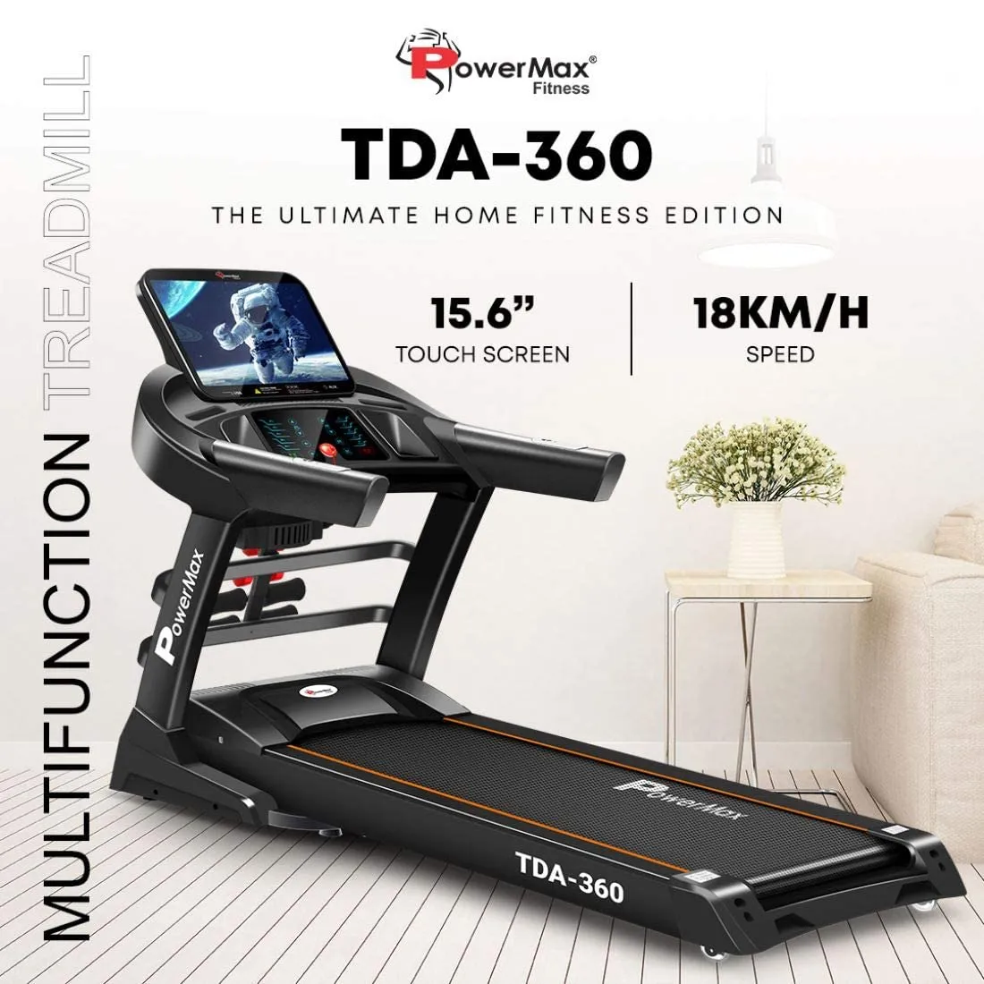 TDA-360 15.6 Inch HD Display Touch Screen (6.0HP Peak) Multi-Function Motorised Treadmill with Automatic Lubrication | Home Use & Automatic Incline