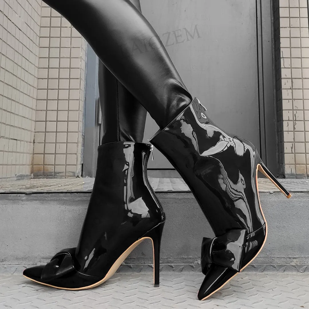 TEEK - Shiny Bow Toe Ankle Boots