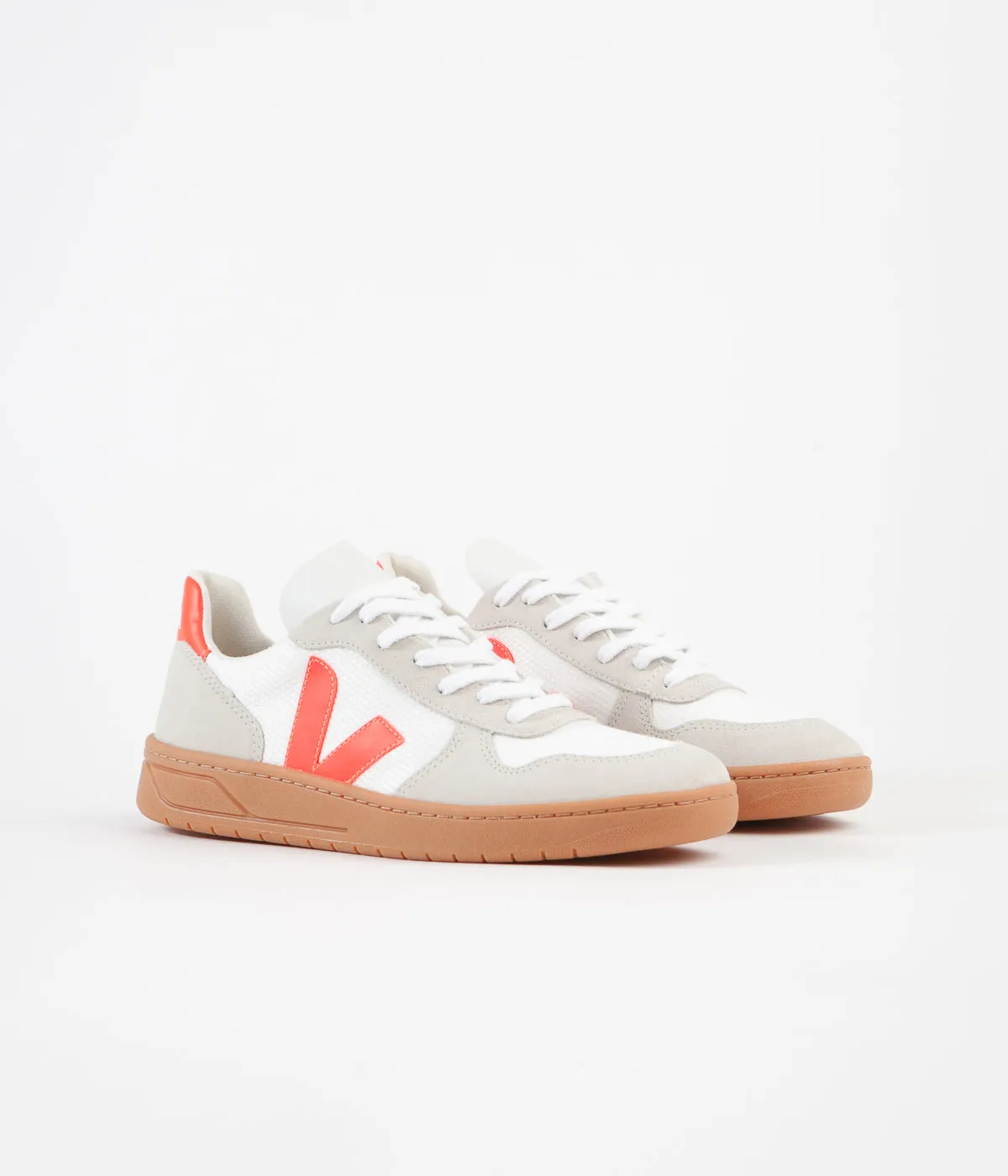 Veja V-10 B-Mesh Shoes - White / Orange Fluoro / Natural