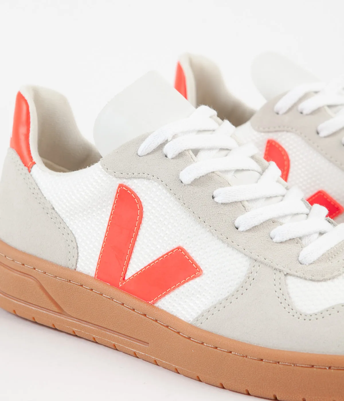 Veja V-10 B-Mesh Shoes - White / Orange Fluoro / Natural