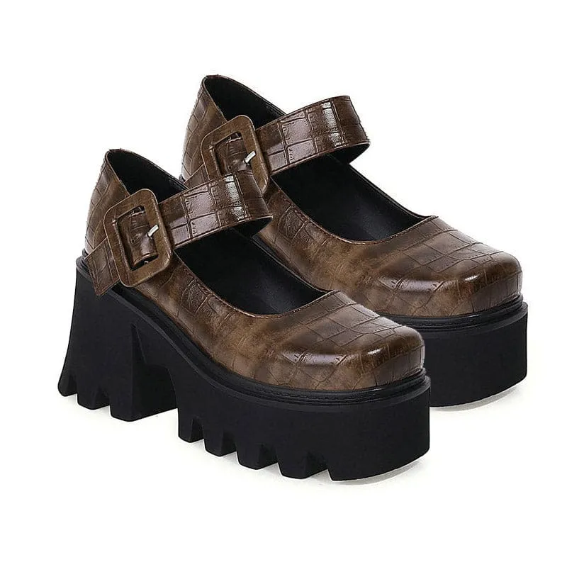 Vintage Mary Jane Shoes Platform Strap Buckle