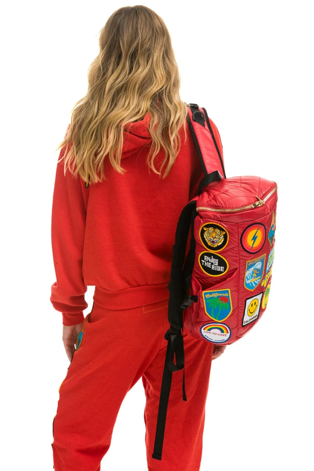 VINTAGE PATCH PUFFER BACKPACK - CHERRY GLOSSY