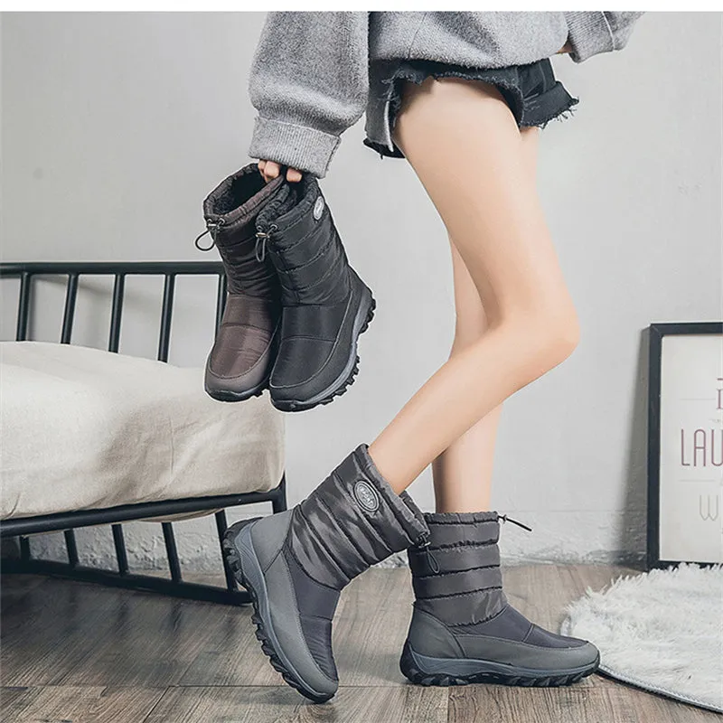 Warm Mid-Calf Boots Casual Winter Boots Anti-Slip Cold Weather Outdoor Walking Shoes