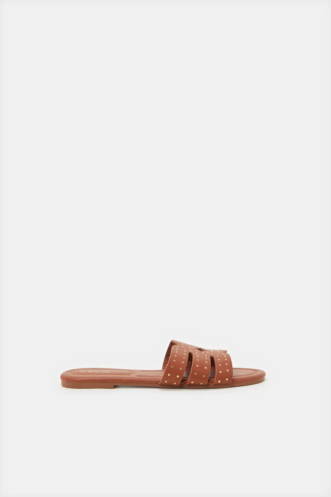 Women Tan Studs Strappy Mule