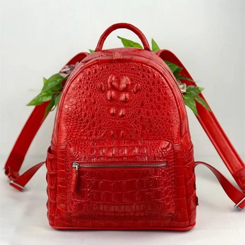 Women's Authentic Exotic Genuine Crocodile Skin Zipper Closure Backpack