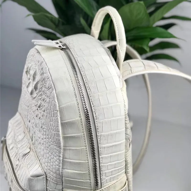 Women's Authentic Exotic Genuine Crocodile Skin Zipper Closure Backpack