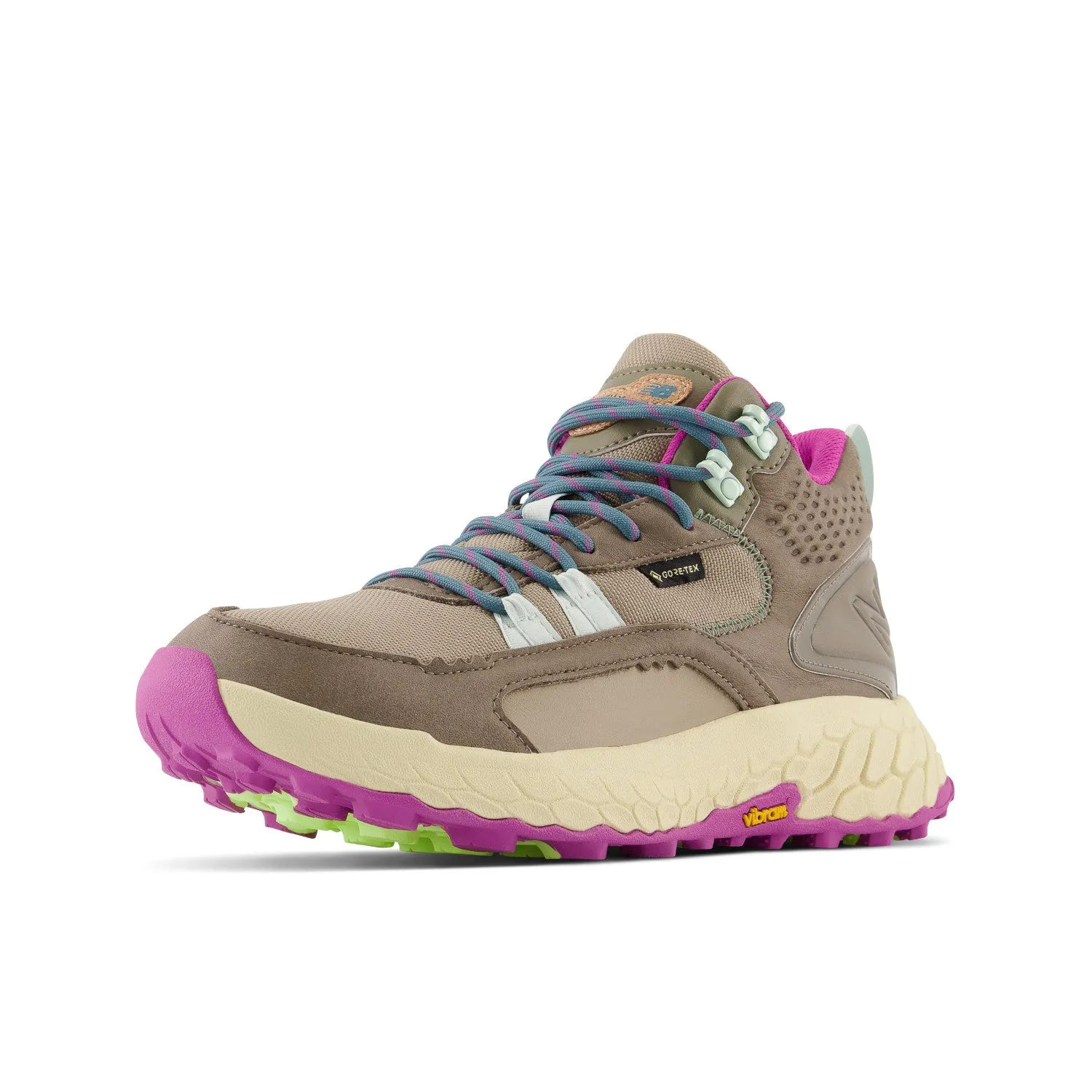 Women's New Balance Fresh Foam X Hierro Mid GTX Color: Bungee with Brindle and Cosmic Jade