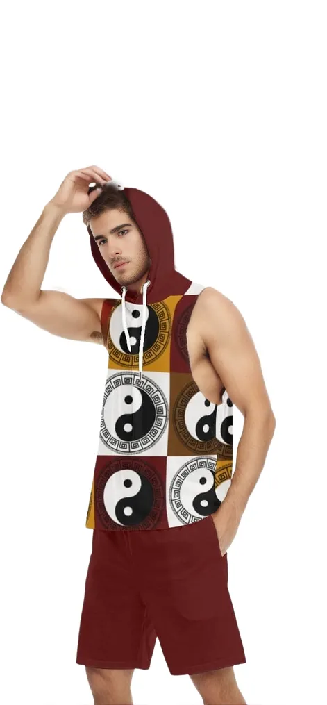 Yin Yang Men's Sleeveless Vest And Shorts Set