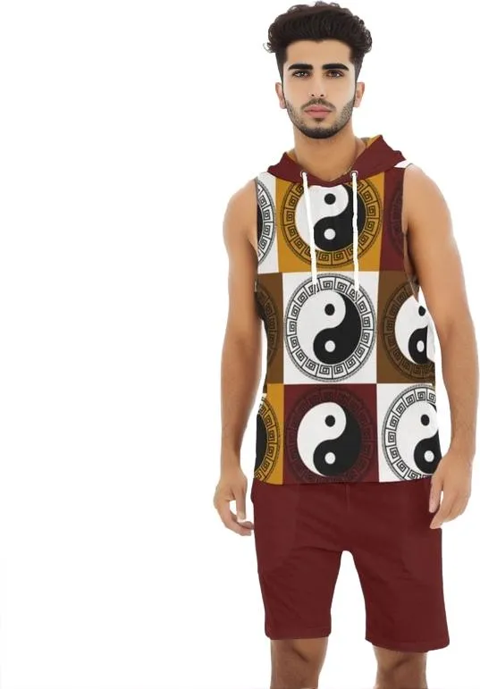 Yin Yang Men's Sleeveless Vest And Shorts Set