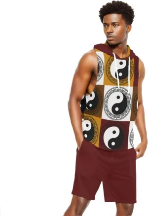 Yin Yang Men's Sleeveless Vest And Shorts Set