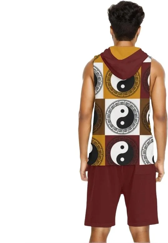 Yin Yang Men's Sleeveless Vest And Shorts Set