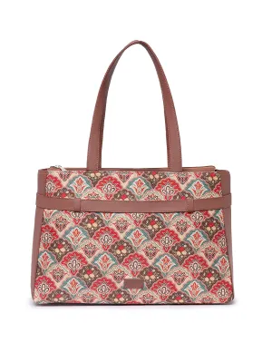 ZOUK Mughal Art Multicolor Motif Printed Women's Jute Handcrafted Vegan Leather Multicolor Statement Office Shoulder Bag